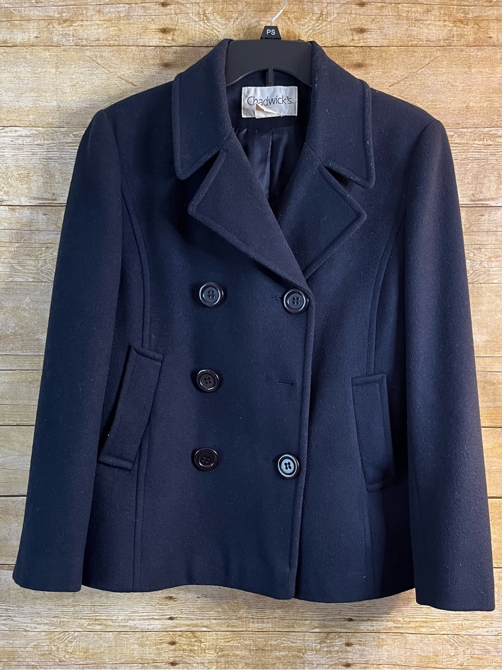 Chadwick’s Petite Women’s Navy Wool Peacoat Winter Size 10P EUC Double Breasted